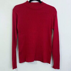 Stephanie Andrews | 100% silk ribbed mock neck‎ top Red | Size Small Women's